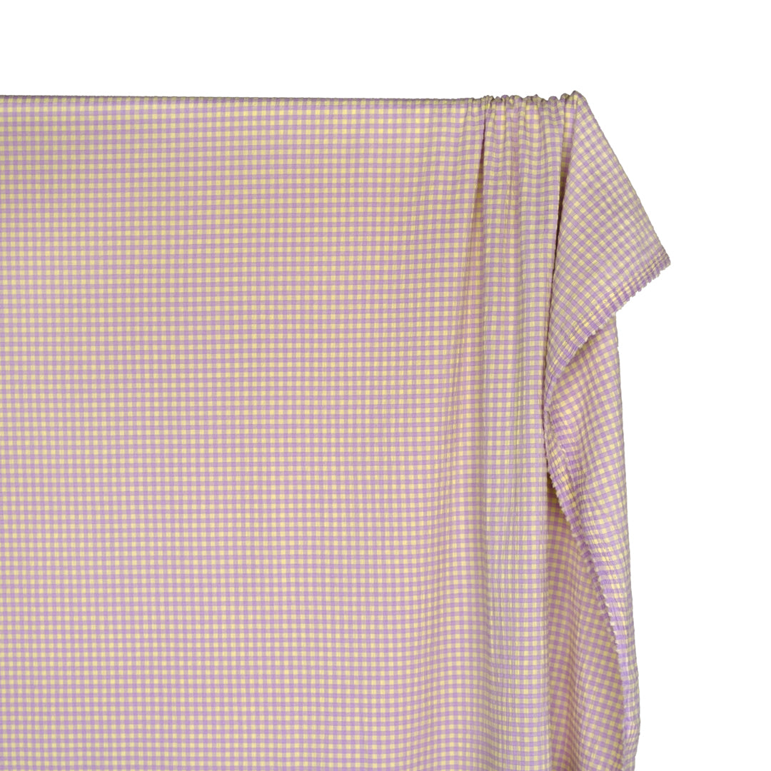 Macaron Mini Gingham Seersucker - Lemon Square | Blackbird Fabrics