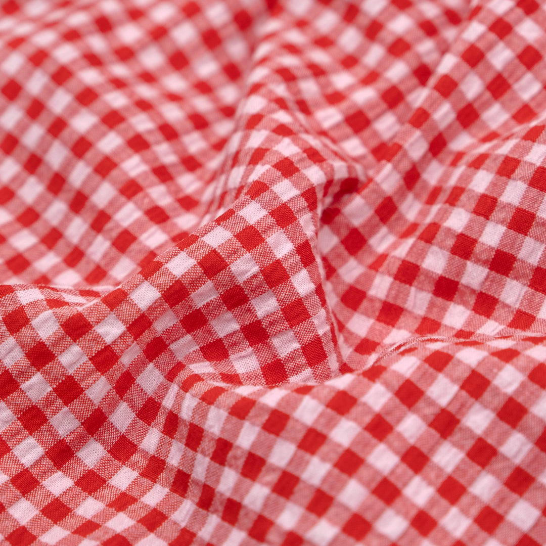 Macaron Mini Gingham Seersucker - Strawberry Shortcake | Blackbird Fabrics