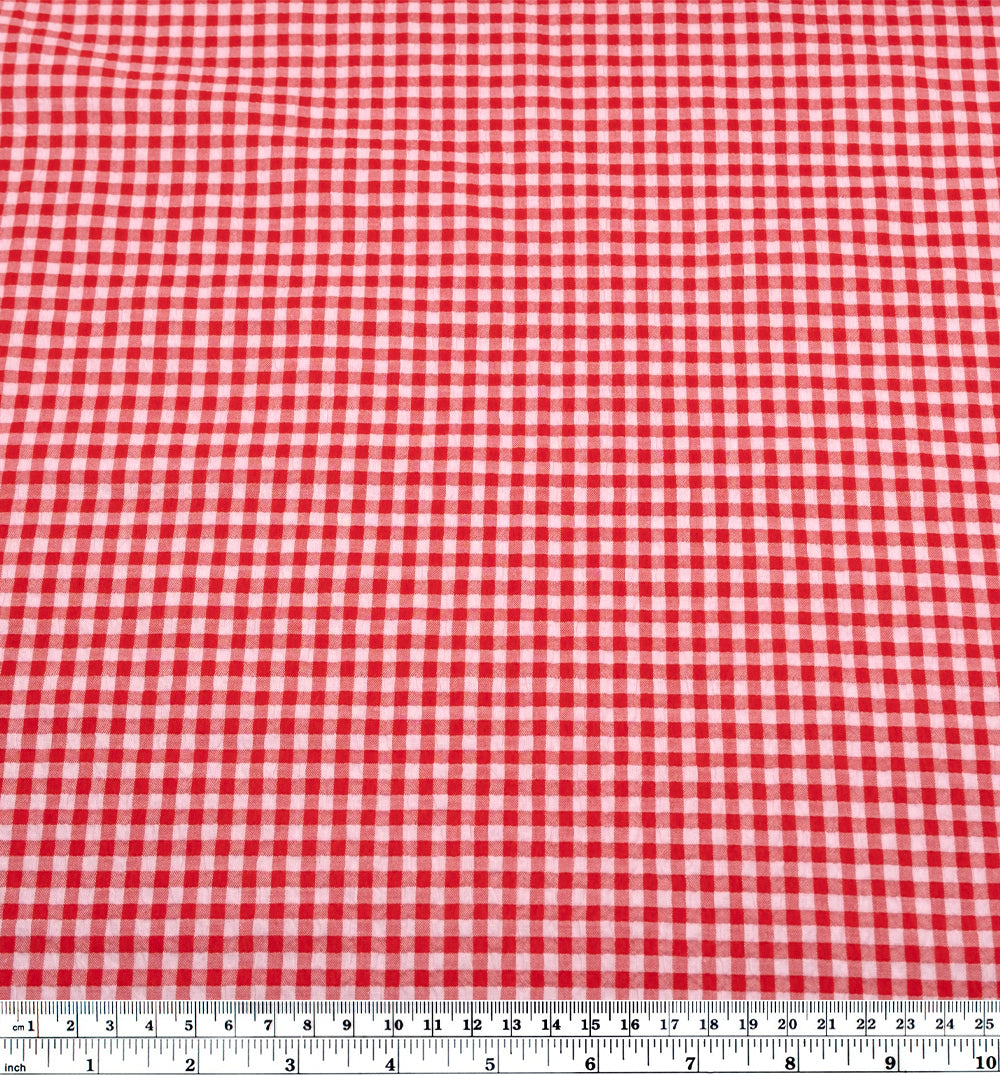 Macaron Mini Gingham Seersucker - Strawberry Shortcake | Blackbird Fabrics