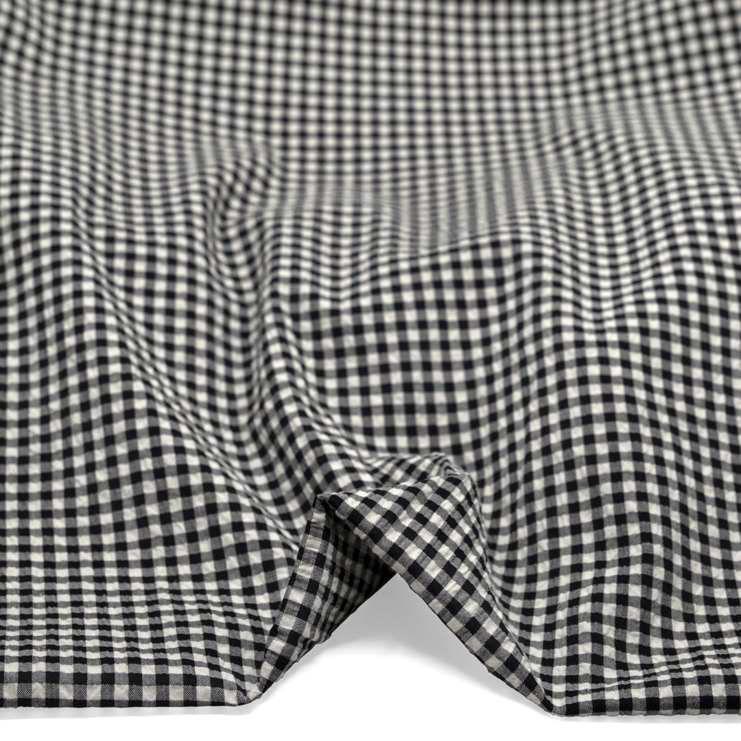 Macaron Mini Gingham Seersucker - Black Liquorice | Blackbird Fabrics