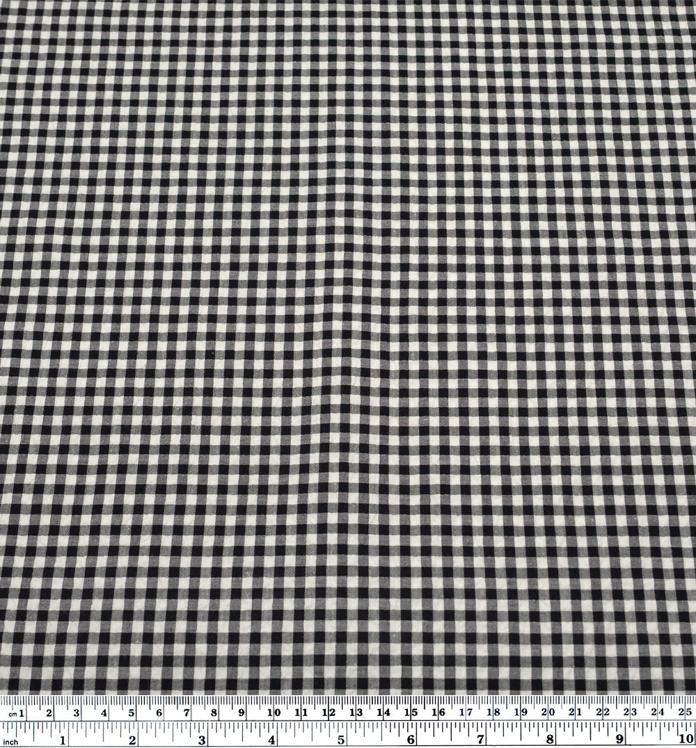 Macaron Mini Gingham Seersucker - Black Liquorice | Blackbird Fabrics