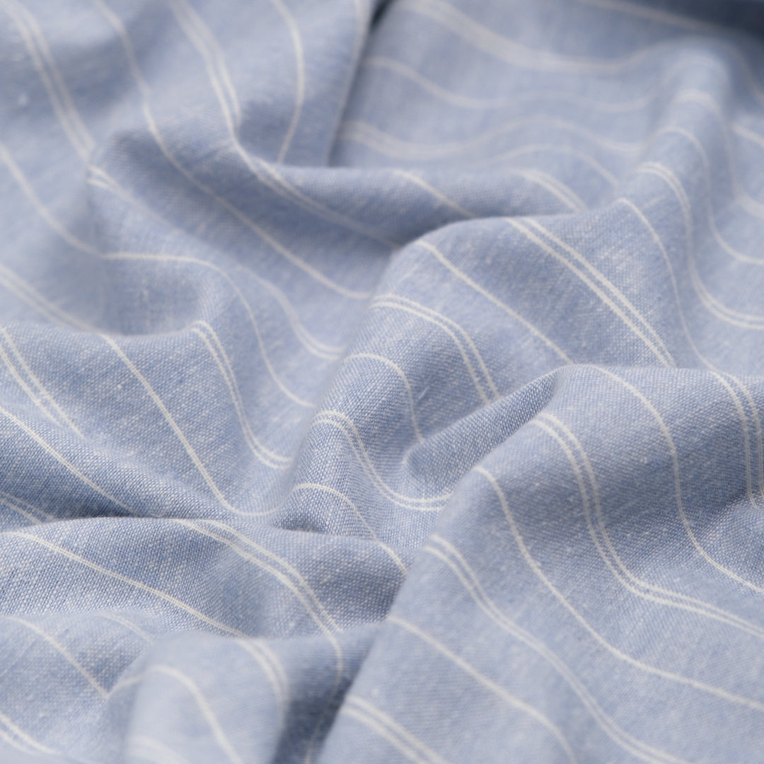 Striped Hemp & Organic Cotton Chambray - Glacier/Ivory | Blackbird Fabrics