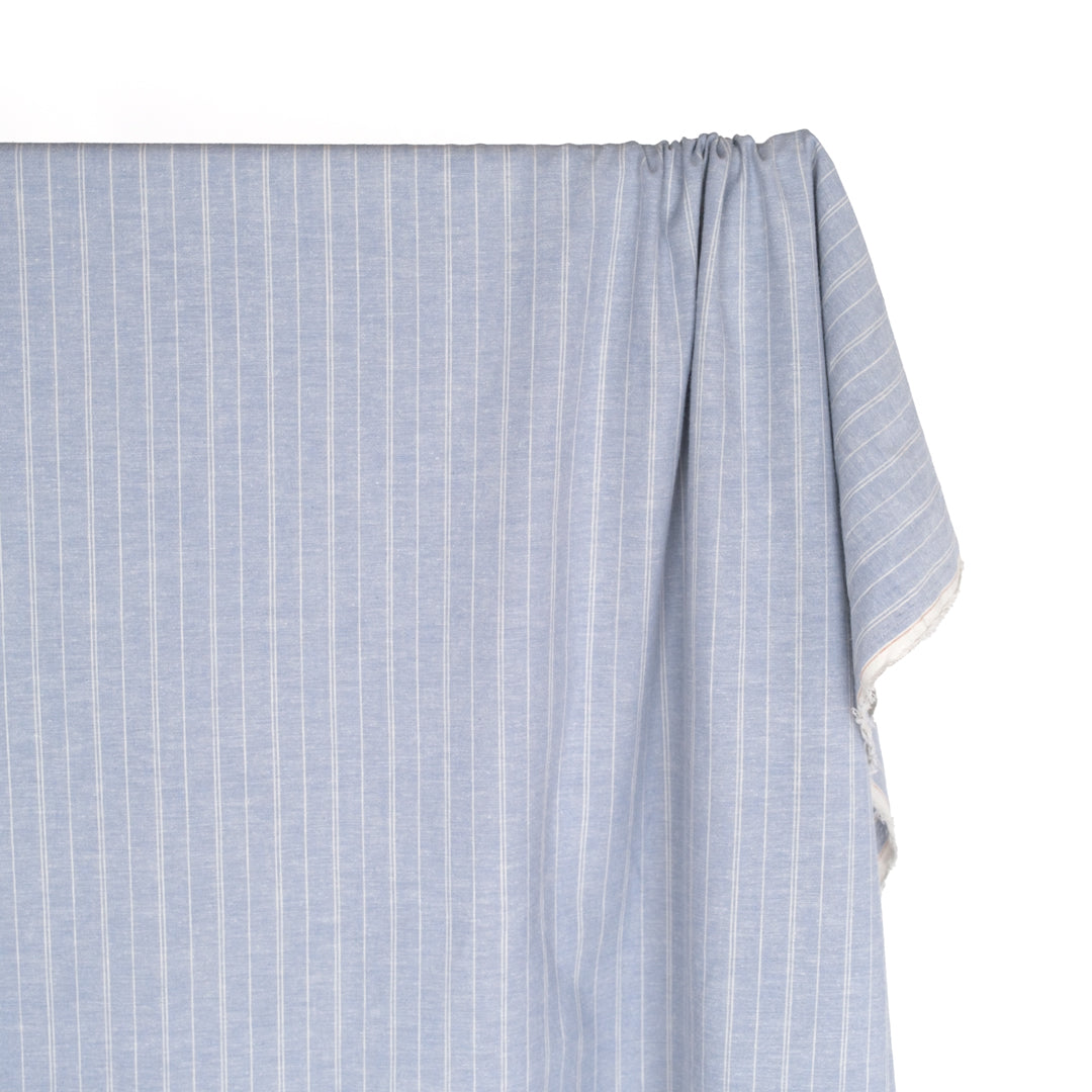 Striped Hemp & Organic Cotton Chambray - Glacier/Ivory | Blackbird Fabrics