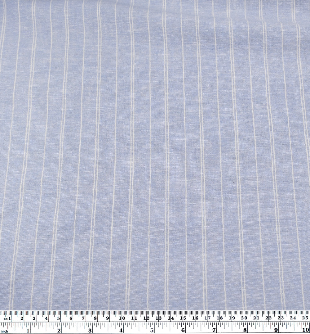 Striped Hemp & Organic Cotton Chambray - Glacier/Ivory | Blackbird Fabrics