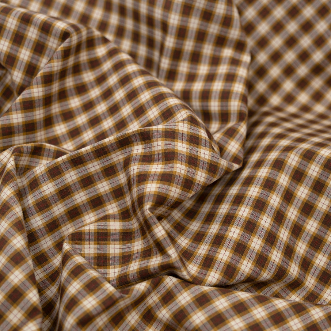 Field Day Plaid Cotton Shirting - Cream/Umber/Cork | Blackbird Fabrics