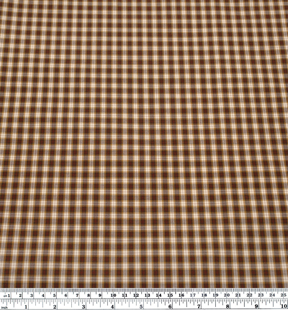 Field Day Plaid Cotton Shirting - Cream/Umber/Cork | Blackbird Fabrics