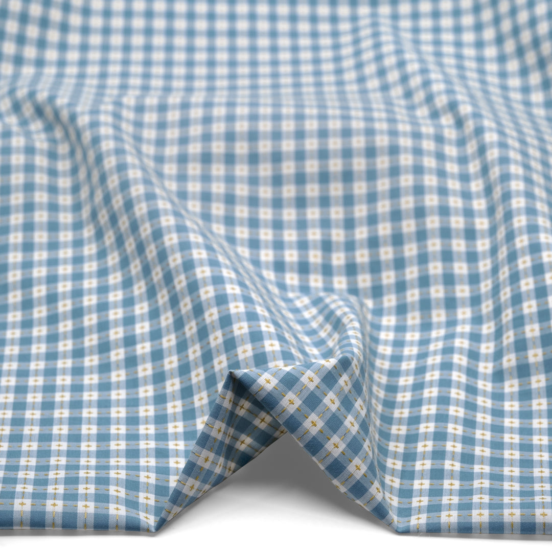 Cross Stitch Check Cotton Shirting - Pond/Buttercup | Blackbird Fabrics
