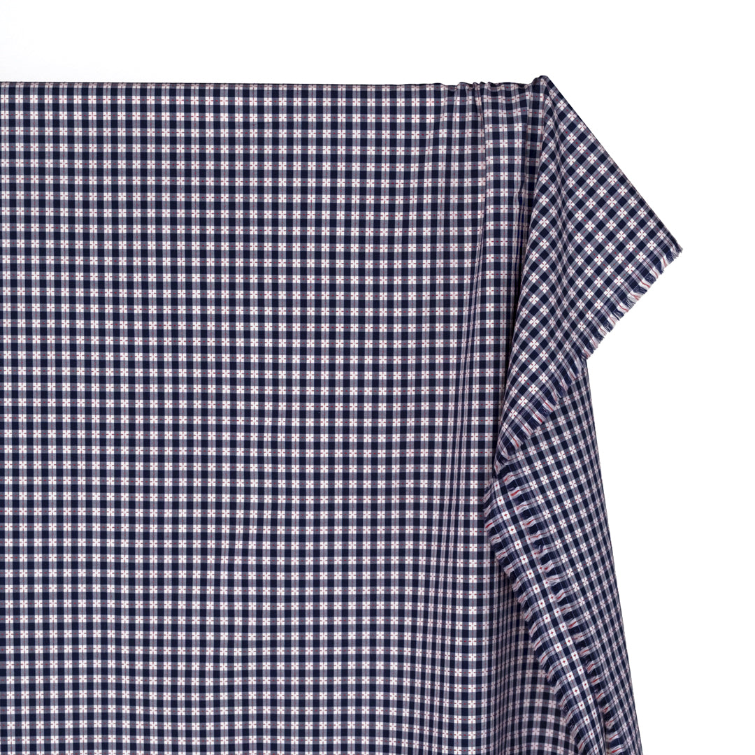 Cross Stitch Check Cotton Shirting - Navy/Chili Pepper | Blackbird Fabrics