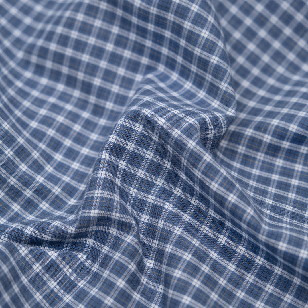 Corridor Mini Plaid Cotton Shirting - Blue Pool/White | Blackbird Fabrics