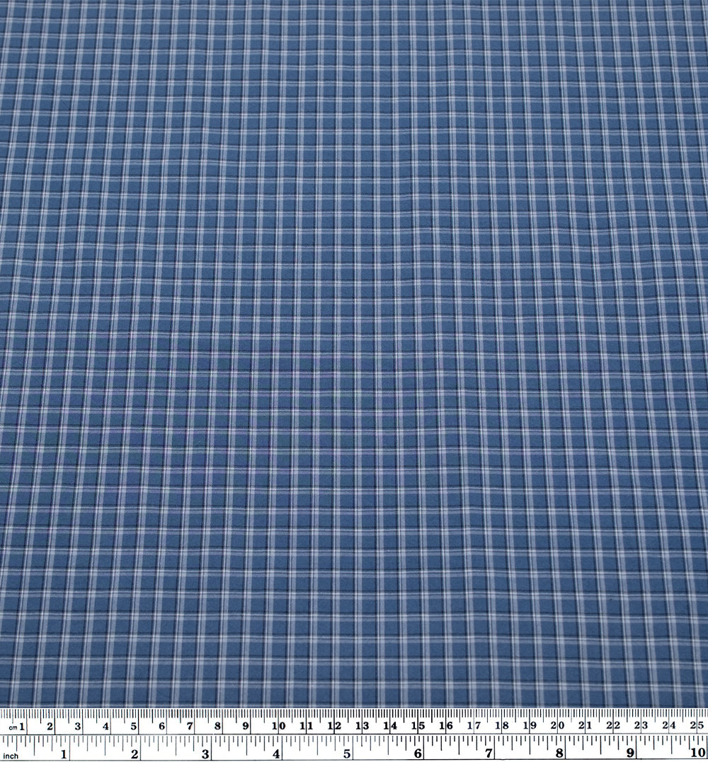 Notebook Plaid Cotton Shirting - Pacific/White | Blackbird Fabrics