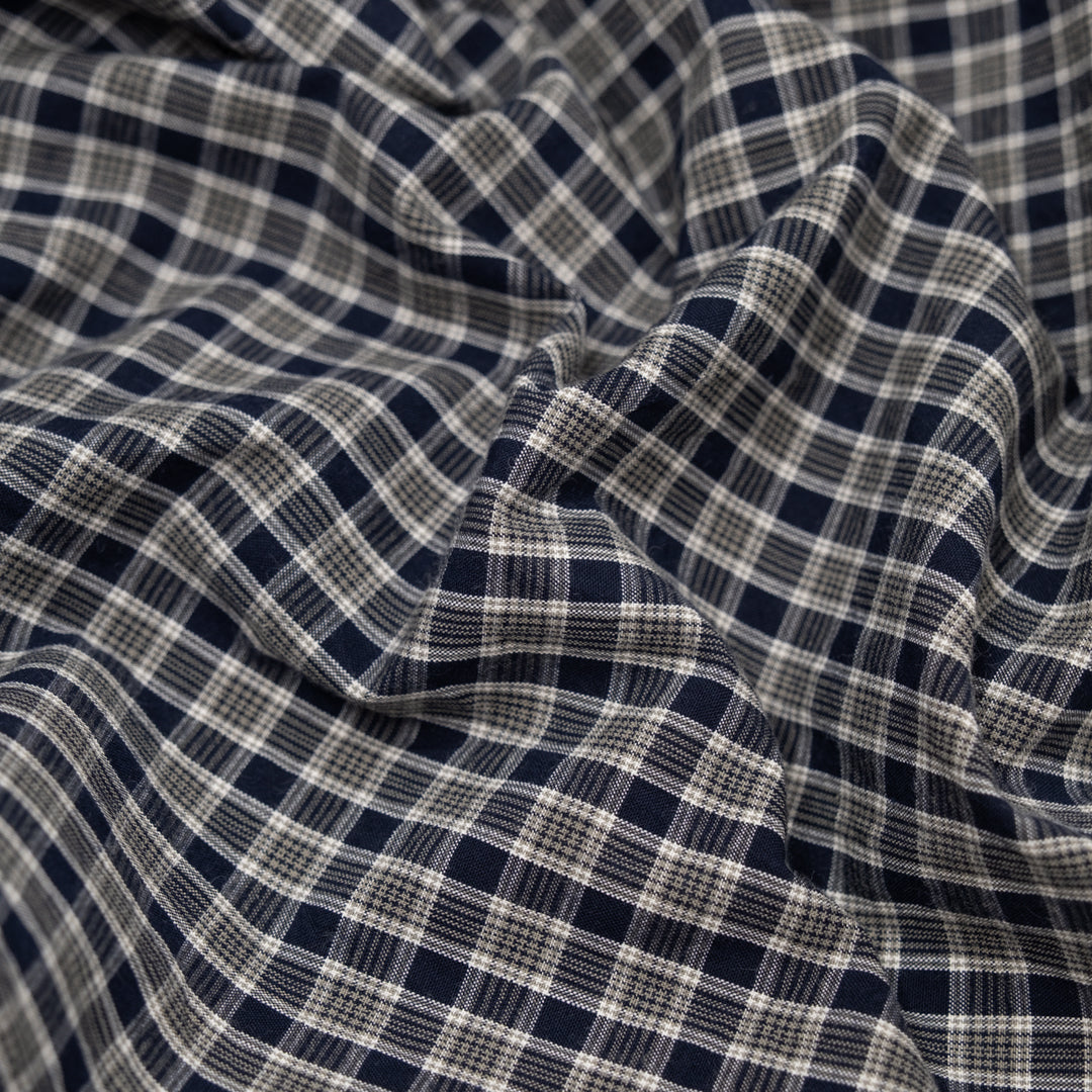 Night Owl Plaid Cotton Shirting - Ink/Grey/White | Blackbird Fabrics