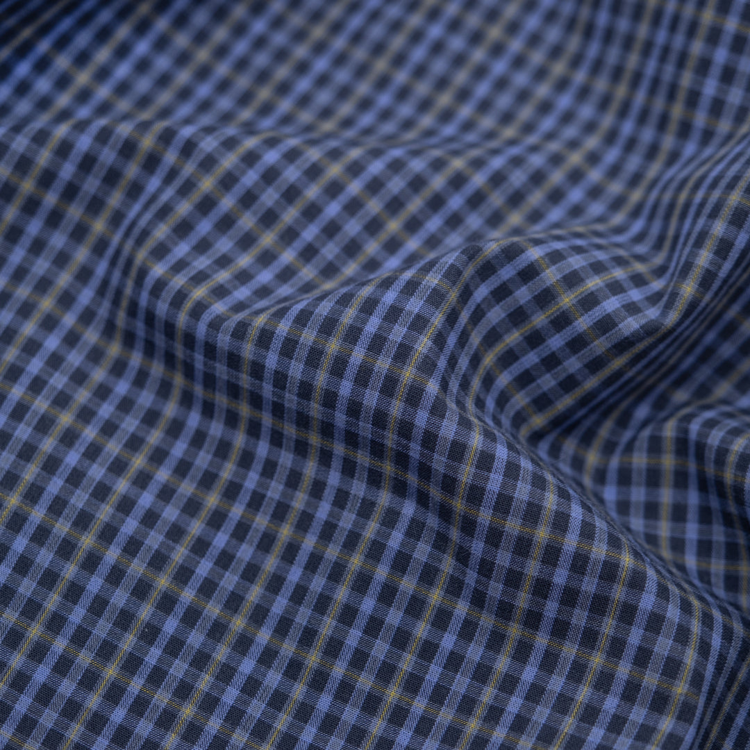 Vista Mini Plaid Cotton Shirting - Dark Denim/Cornflower/Wheat | Blackbird Fabrics