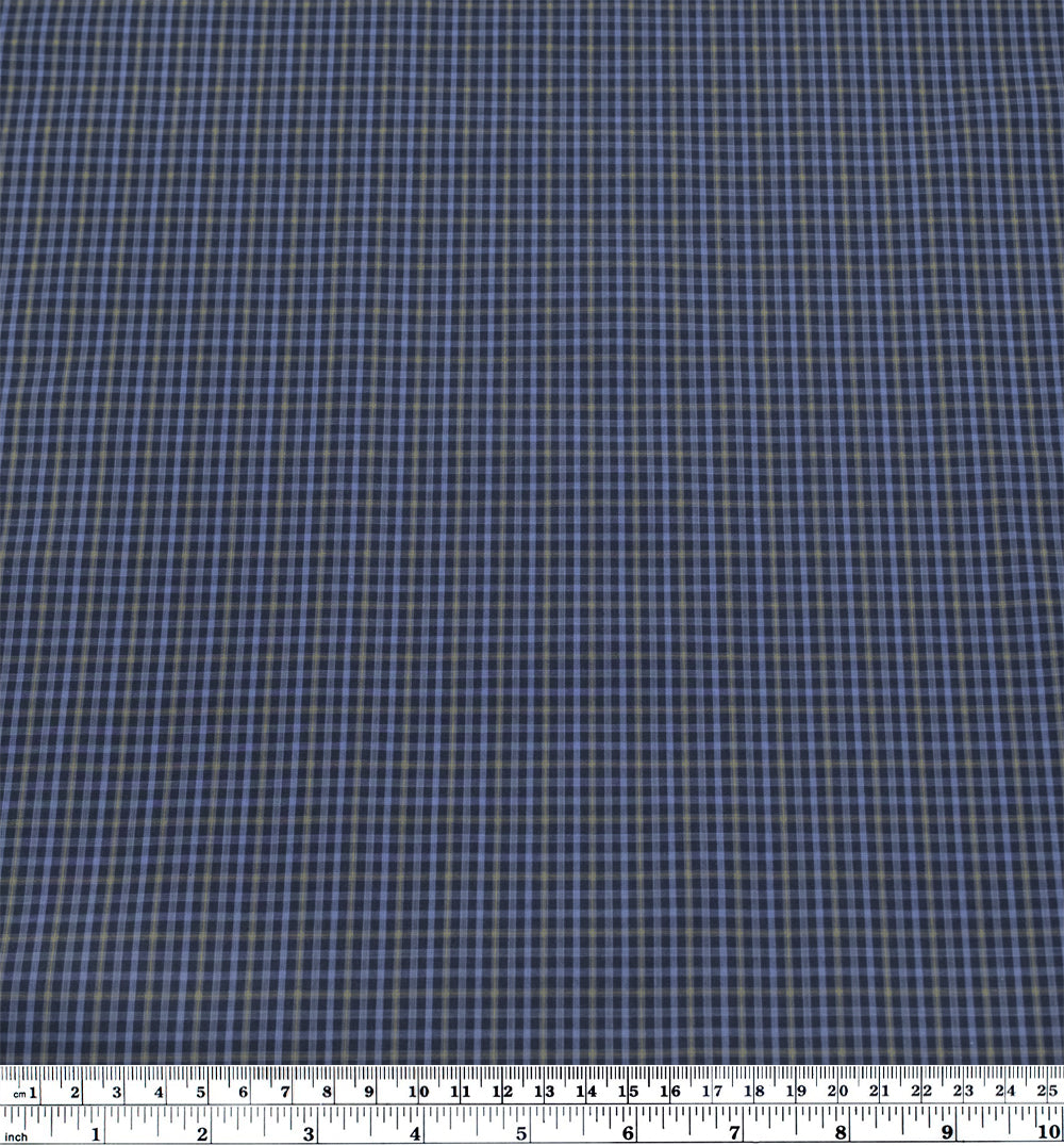 Vista Mini Plaid Cotton Shirting - Dark Denim/Cornflower/Wheat | Blackbird Fabrics