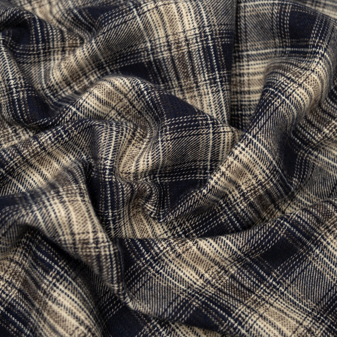 Nightfall Plaid Cotton Flannel - Ink/Cream | Blackbird Fabrics