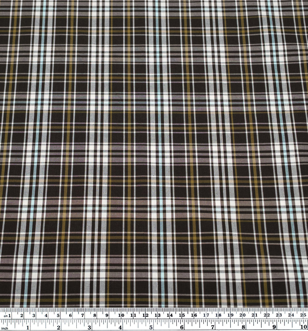 Horizon Plaid Cotton Shirting - Espresso/Multi | Blackbird Fabrics