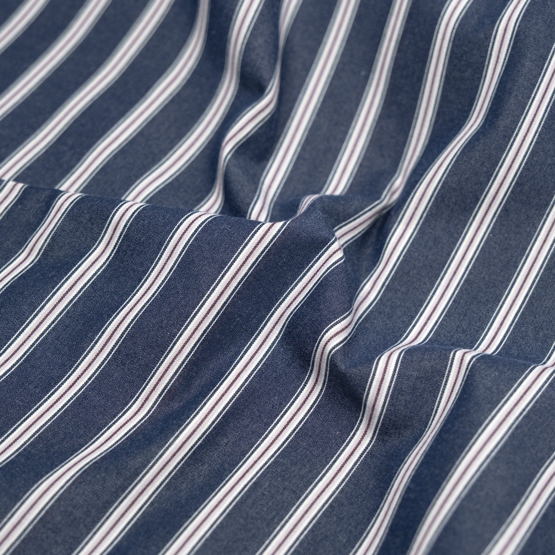 Townhouse Stripe Brushed Cotton Shirting - Midnight Blue | Blackbird Fabrics