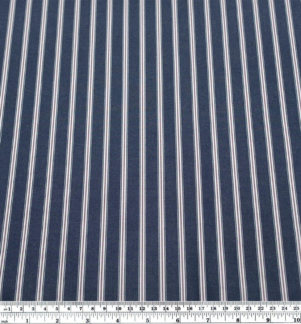 Townhouse Stripe Brushed Cotton Shirting - Midnight Blue | Blackbird Fabrics