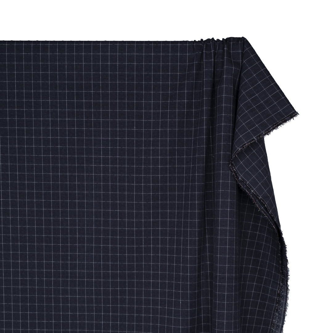 Puckered Plaid Cotton Shirting - Midnight Blue/White | Blackbird Fabrics
