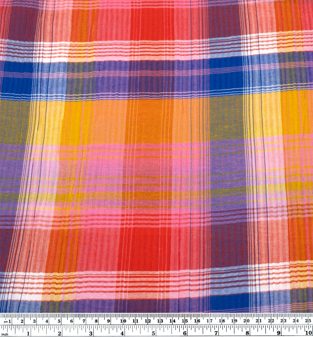 Tutti Frutti Plaid Crinkle Cotton Gauze - Taffy/Lapis/Multi | Blackbird Fabrics