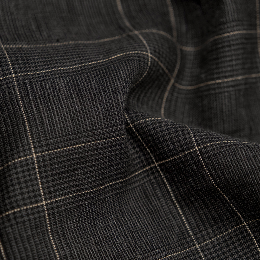 Poet Check Yarn Dyed Linen Cotton - Soot | Blackbird Fabrics