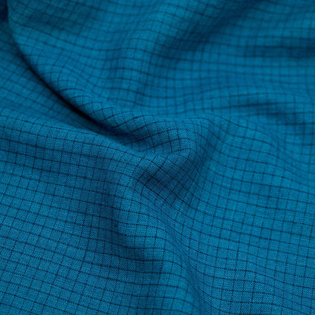 Windowpane Yarn Dyed Linen Cotton - Harbour/Navy | Blackbird Fabrics