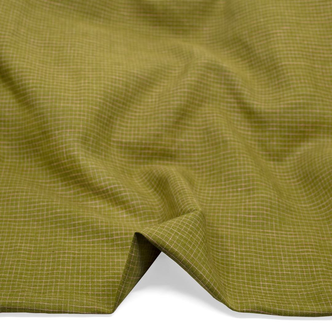 Windowpane Yarn Dyed Linen Cotton - Basil/Pale Pink | Blackbird Fabrics