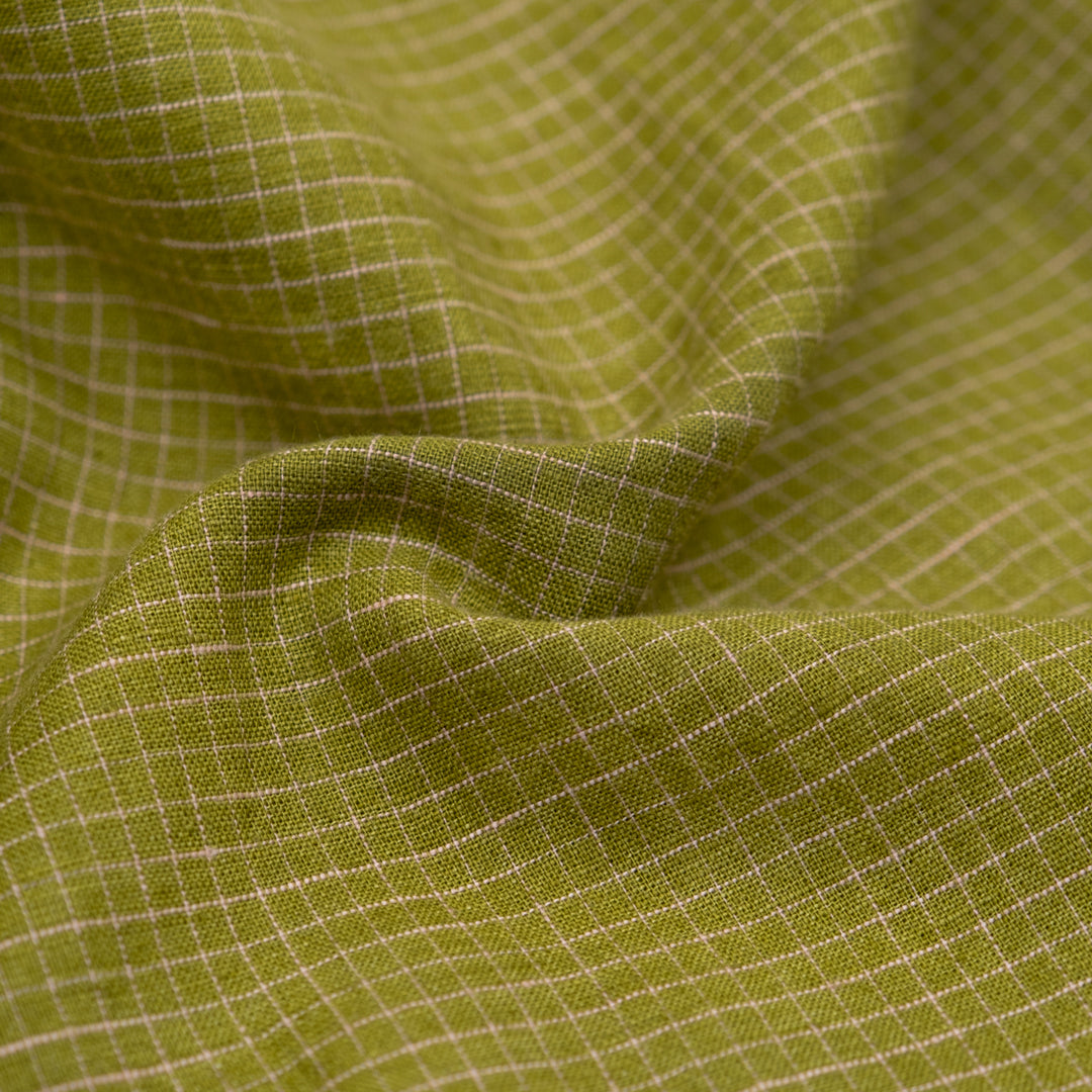 Windowpane Yarn Dyed Linen Cotton - Basil/Pale Pink | Blackbird Fabrics