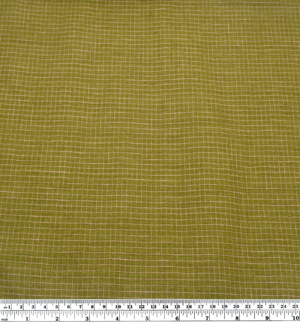 Windowpane Yarn Dyed Linen Cotton - Basil/Pale Pink | Blackbird Fabrics