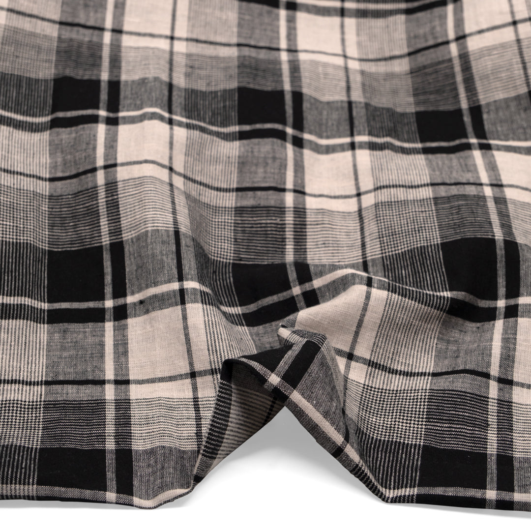 Plaid Yarn Dyed Linen Cotton - Black/Bone | Blackbird Fabrics