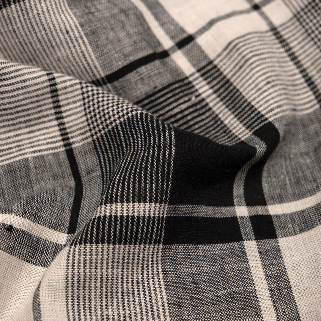 Plaid Yarn Dyed Linen Cotton - Black/Bone | Blackbird Fabrics