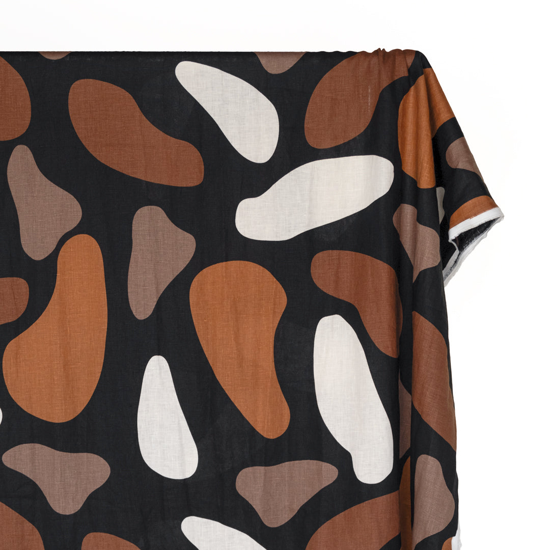 Dancing Beans Printed Linen - Black/Cinnamon/White | Blackbird Fabrics