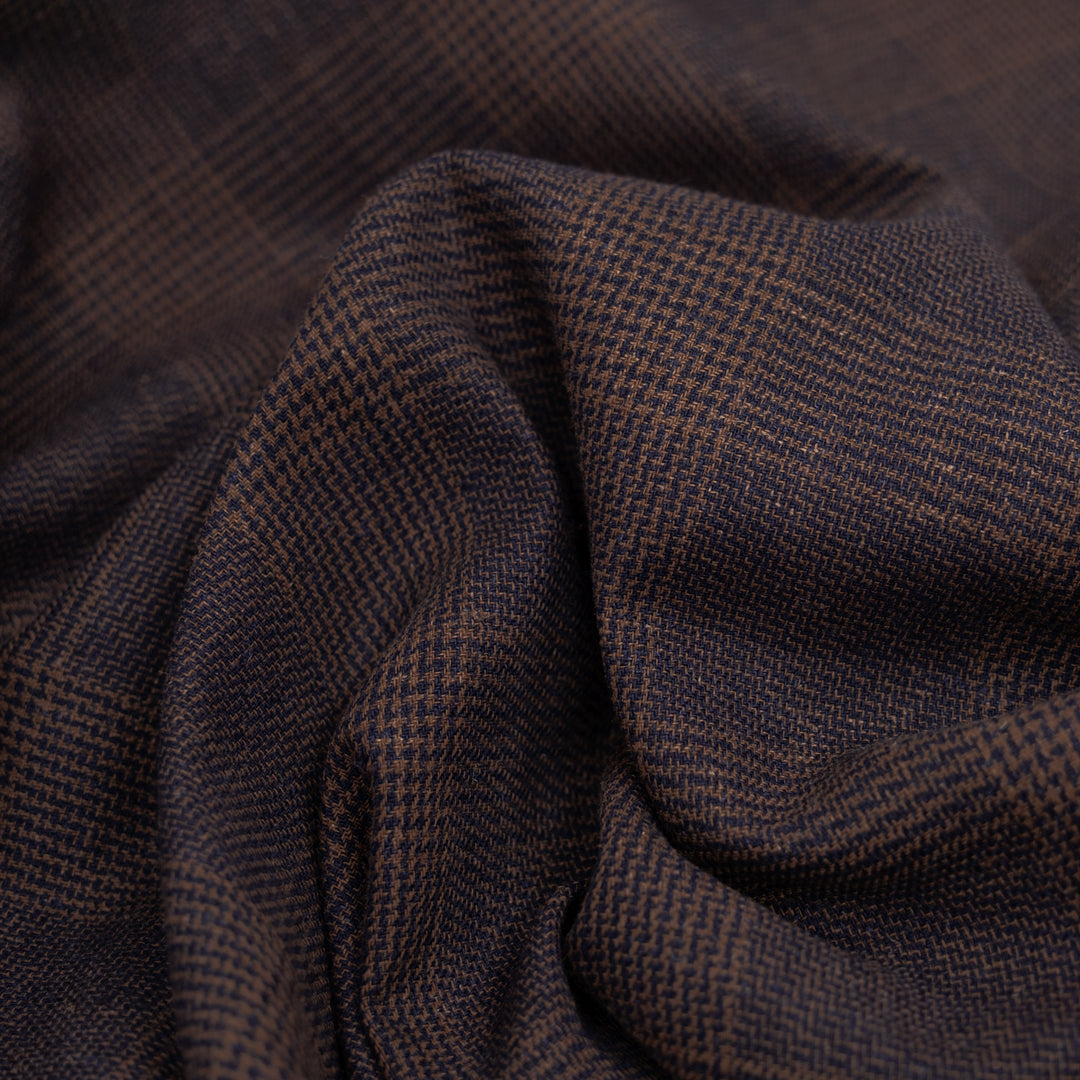 Glen Plaid Yarn Dyed Linen Cotton - Pinecone/Deep Indigo | Blackbird Fabrics