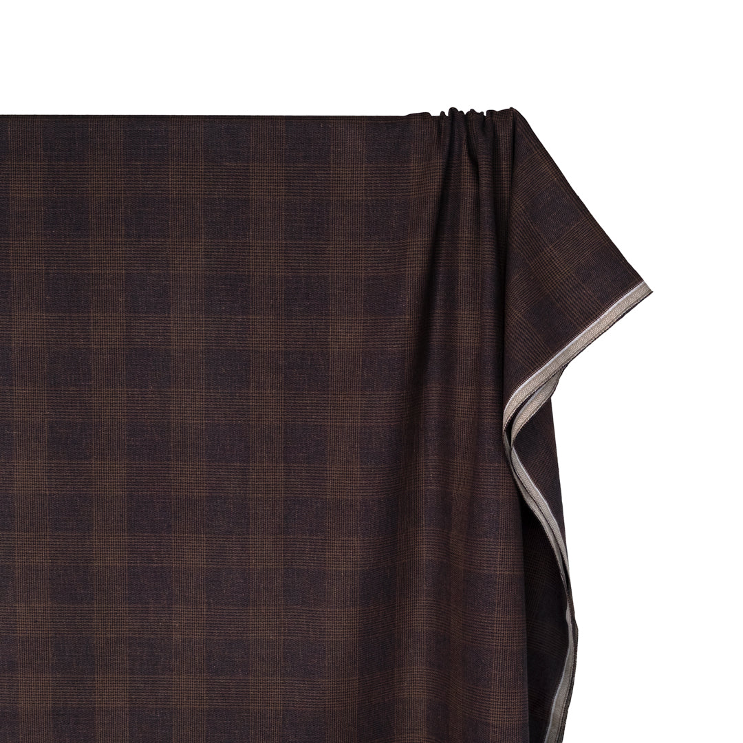 Glen Plaid Yarn Dyed Linen Cotton - Pinecone/Deep Indigo | Blackbird Fabrics