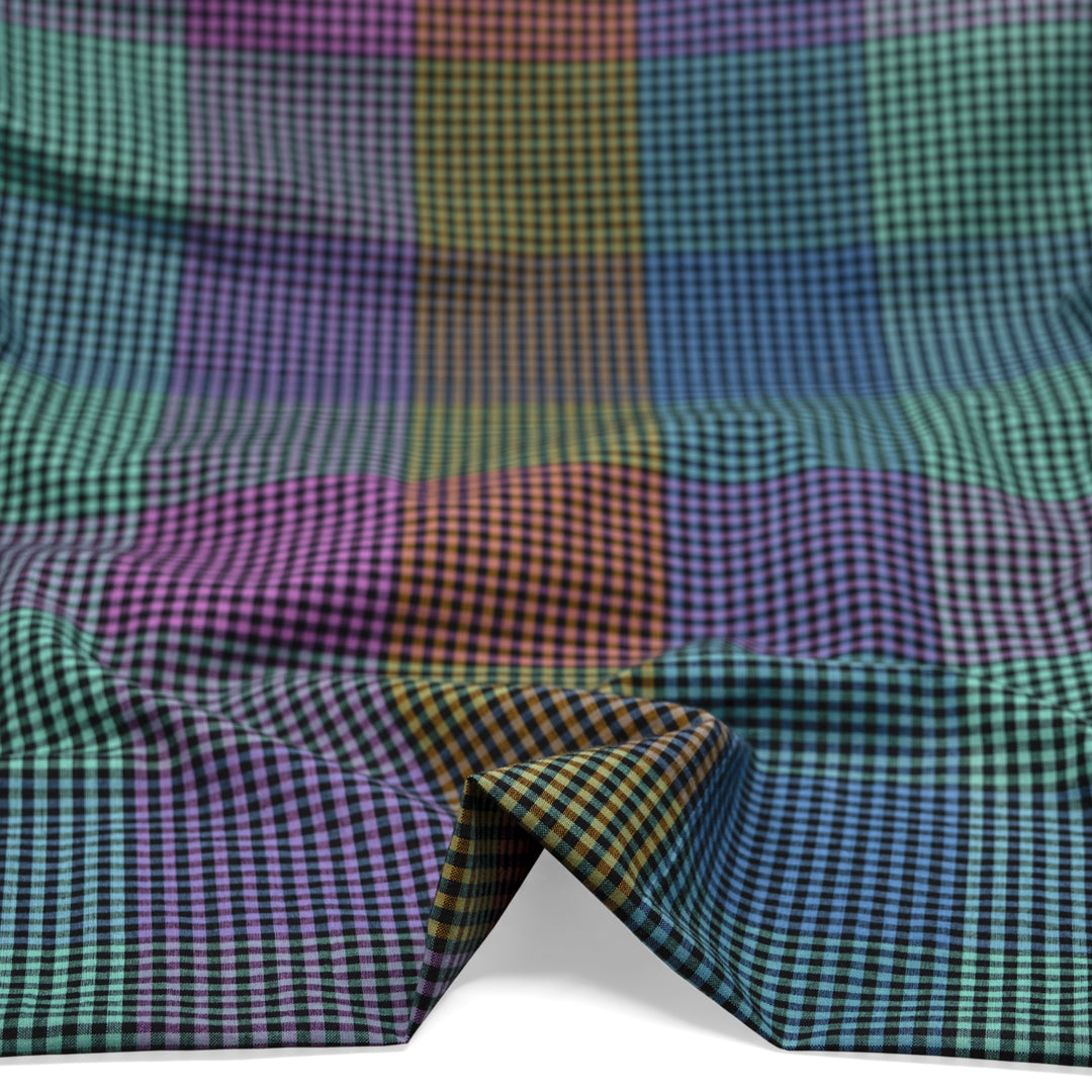 Chromatic Check Cotton Shirting - Black/Aqua/Orchid | Blackbird Fabrics