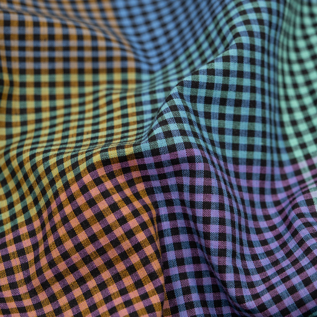 Chromatic Check Cotton Shirting - Black/Aqua/Orchid | Blackbird Fabrics