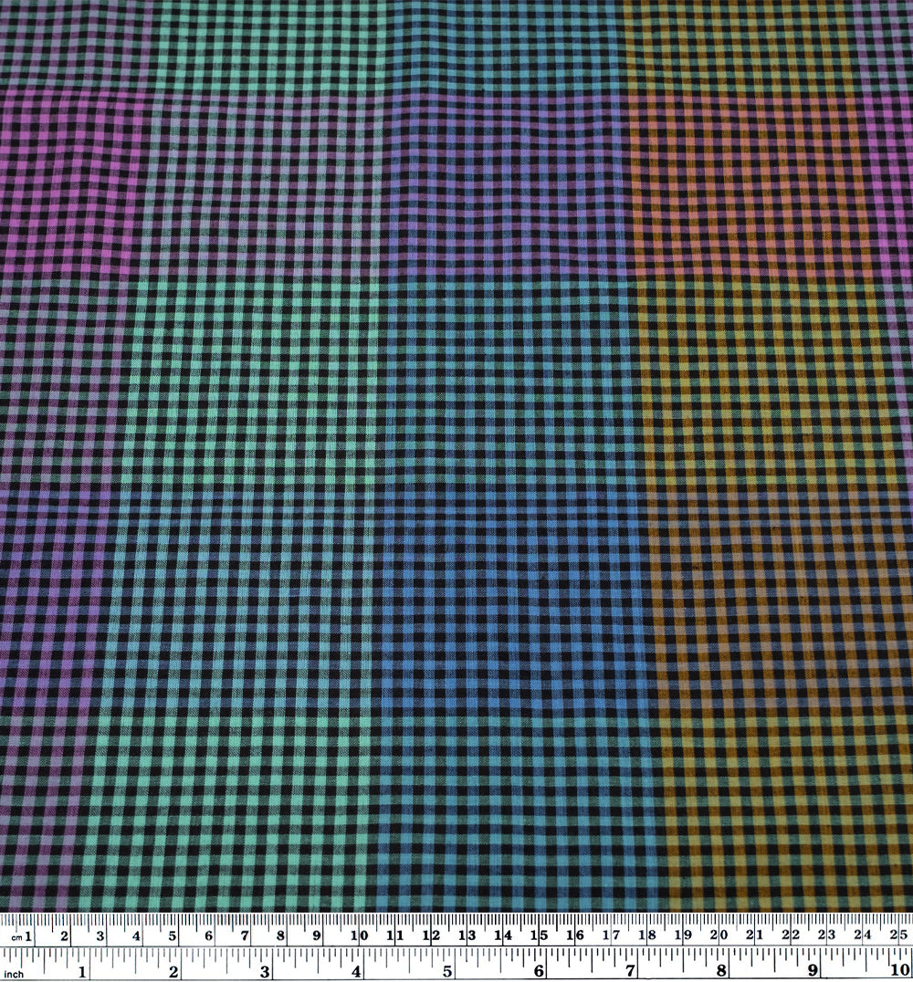 Chromatic Check Cotton Shirting - Black/Aqua/Orchid | Blackbird Fabrics