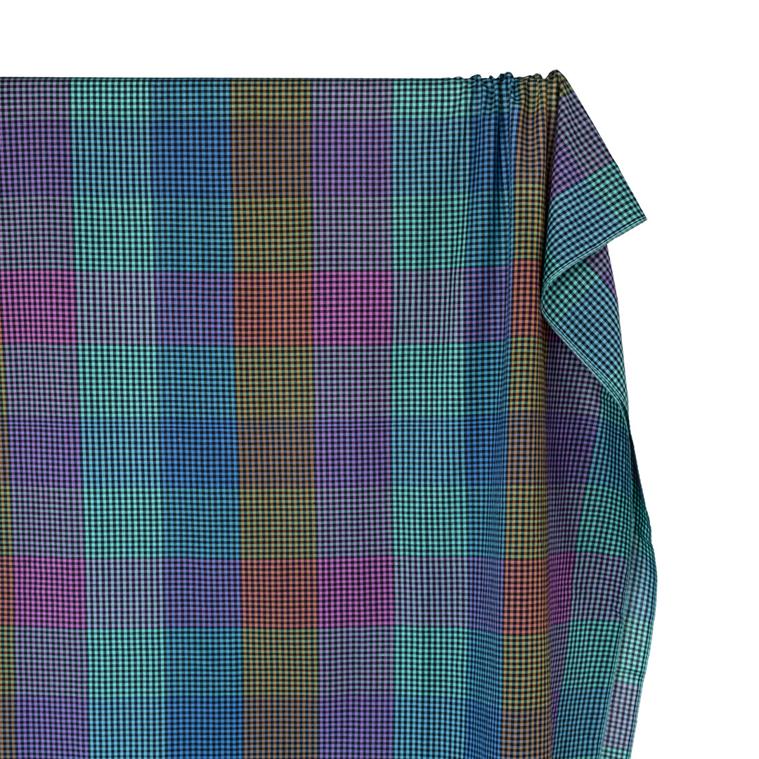 Chromatic Check Cotton Shirting - Black/Aqua/Orchid | Blackbird Fabrics