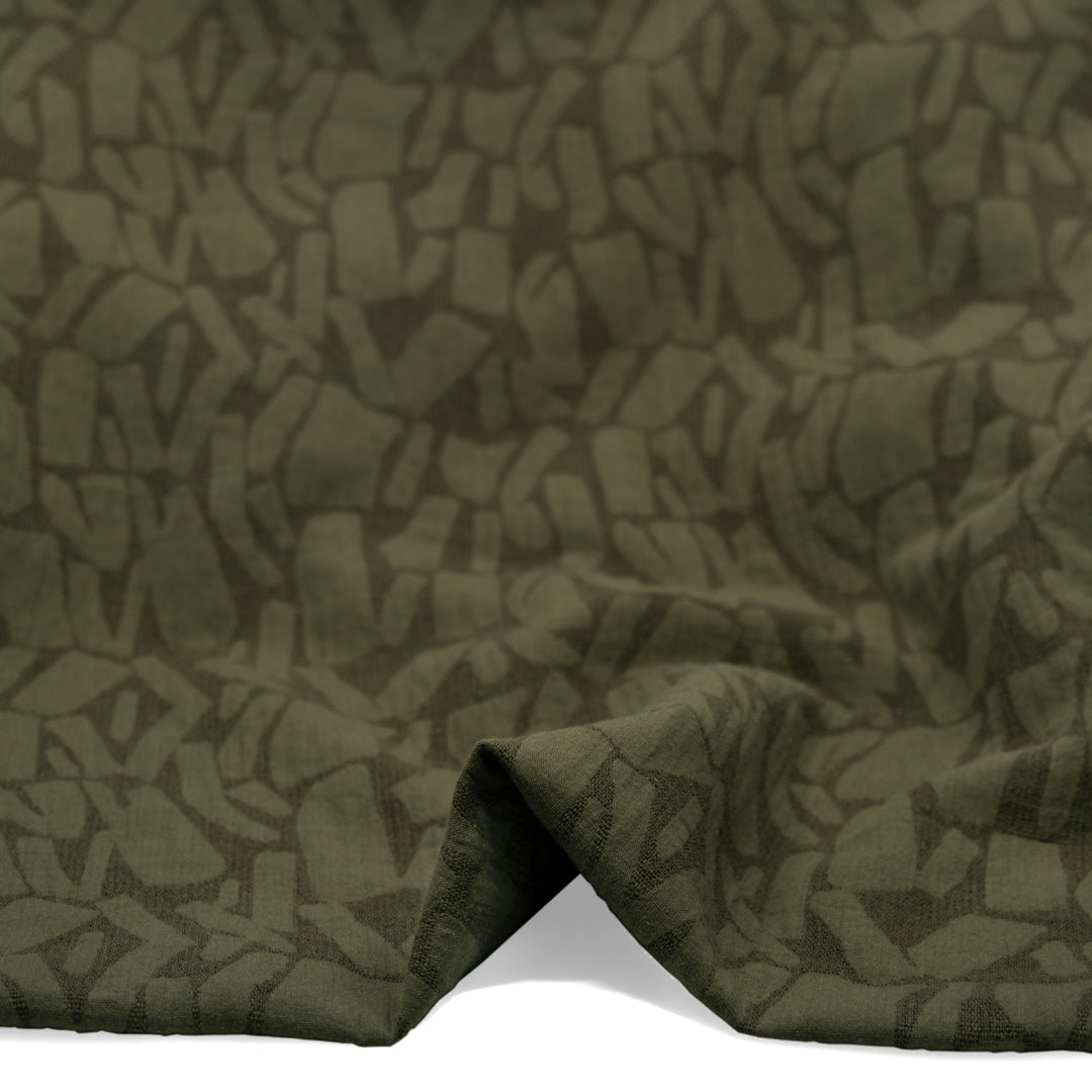 Abstract Textured Cotton Blend Jacquard - Khaki | Blackbird Fabrics