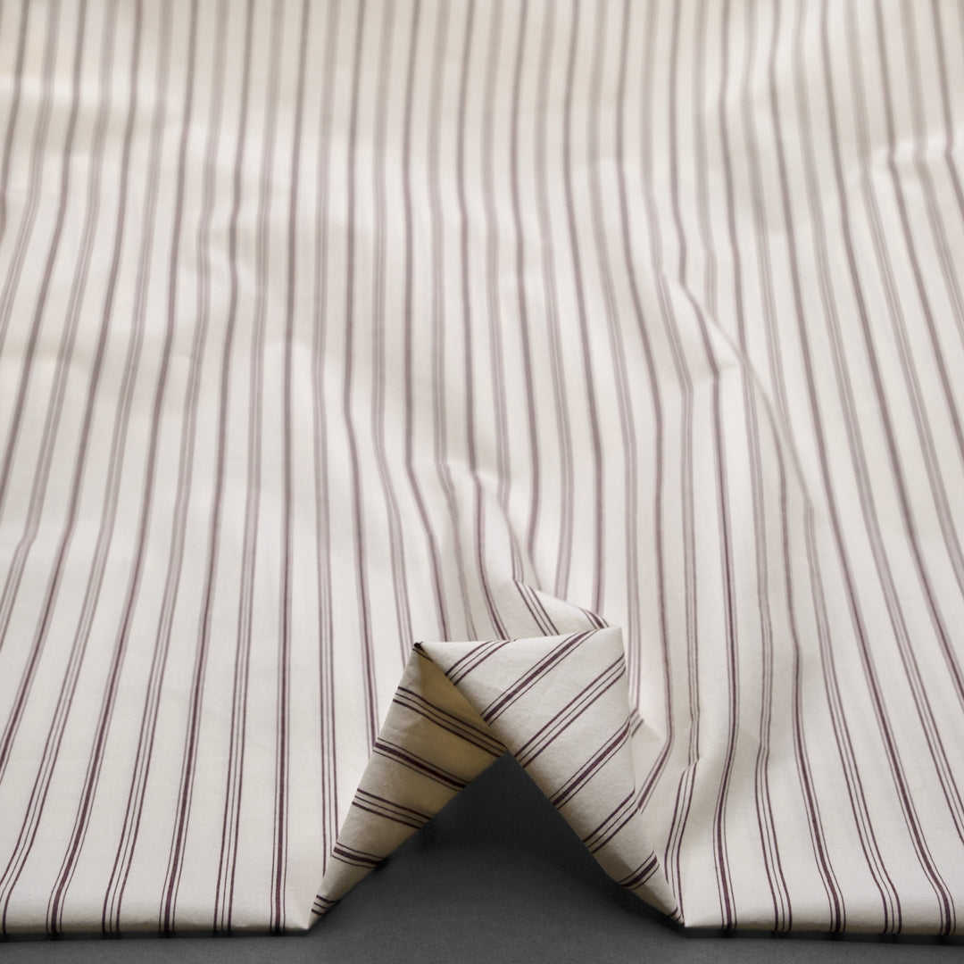 Ledger Stripe Cotton Shirting - Ivory/Cabernet | Blackbird Fabrics