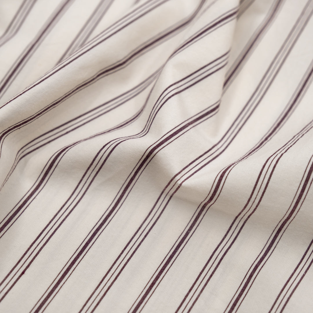 Ledger Stripe Cotton Shirting - Ivory/Cabernet | Blackbird Fabrics