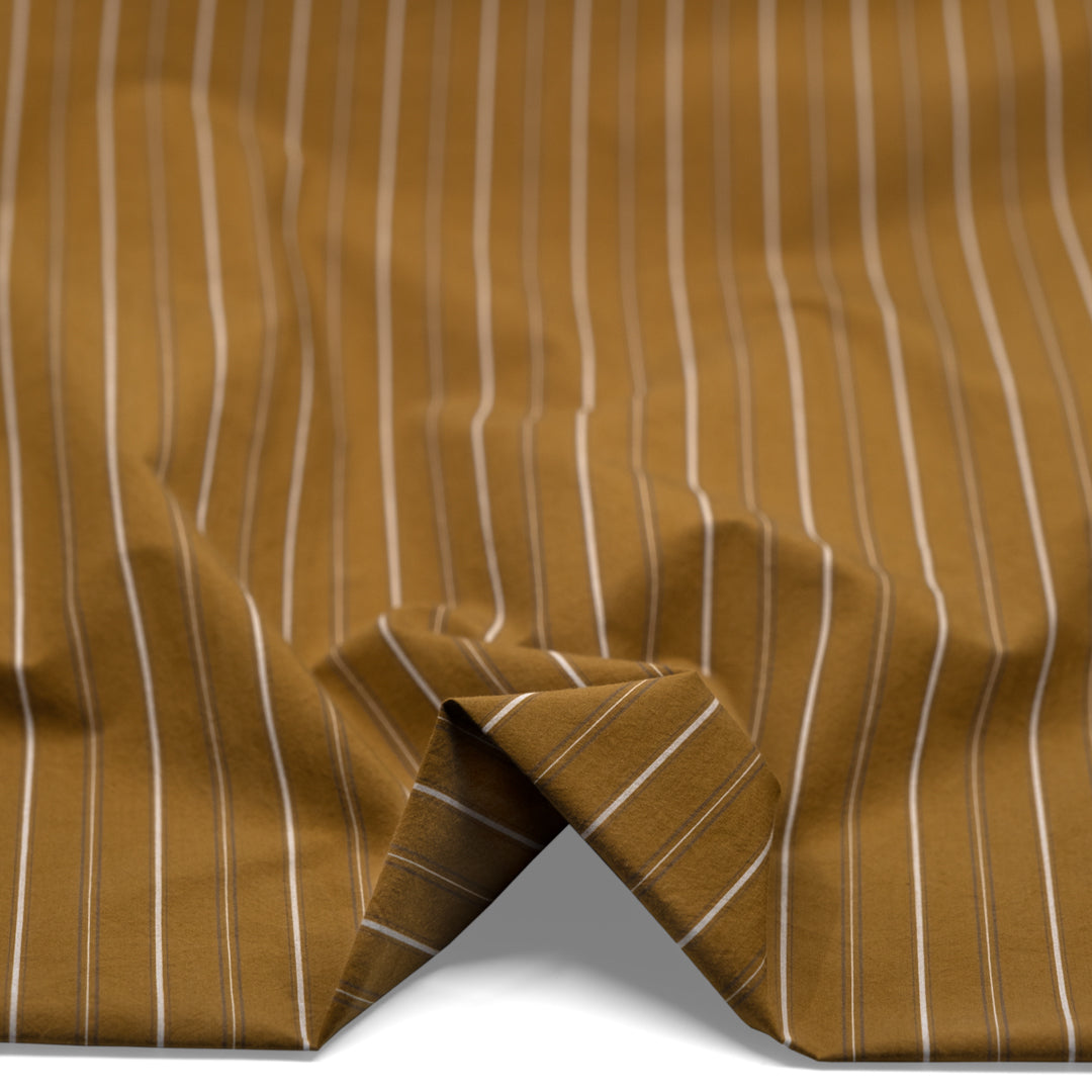 Ledger Stripe Cotton Shirting - Ochre/Ivory | Blackbird Fabrics