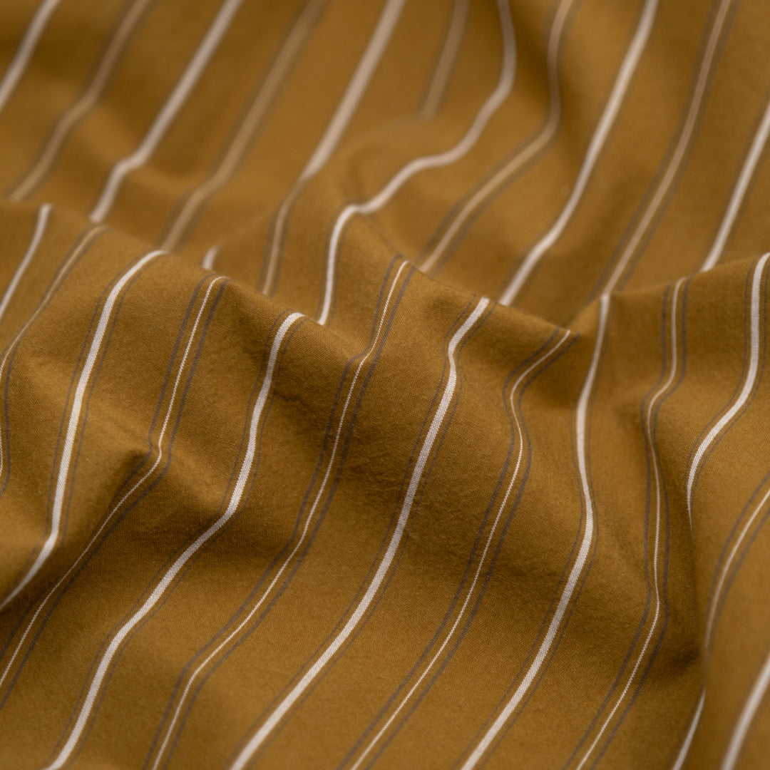 Ledger Stripe Cotton Shirting - Ochre/Ivory | Blackbird Fabrics