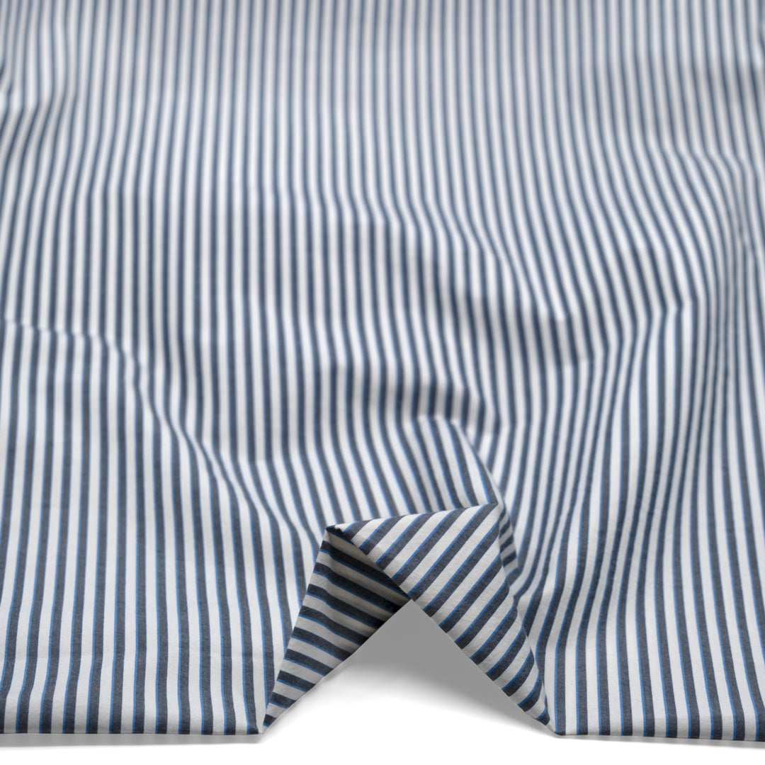 Shadow Stripe Cotton Shirting - White/Flint/Blue Bird | Blackbird Fabrics