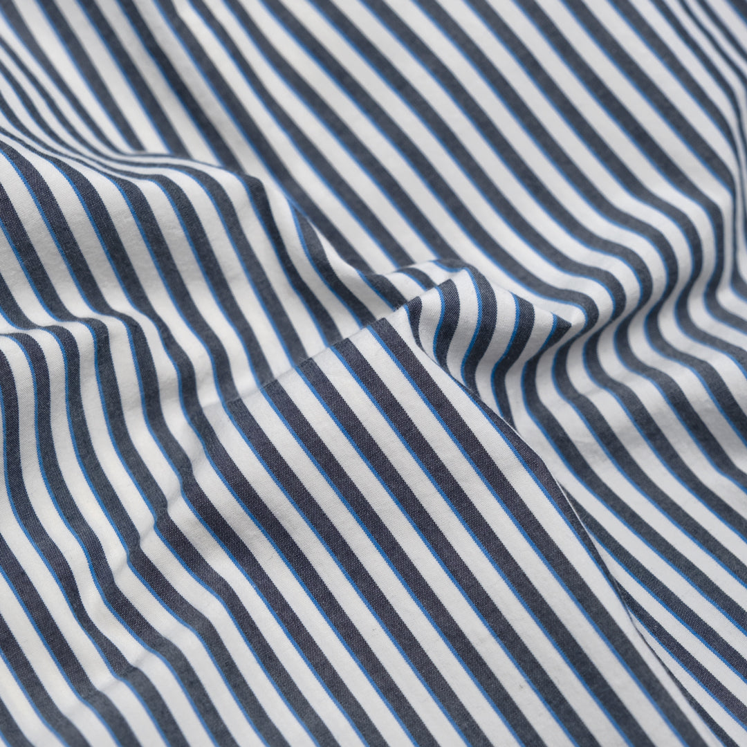 Shadow Stripe Cotton Shirting - White/Flint/Blue Bird | Blackbird Fabrics