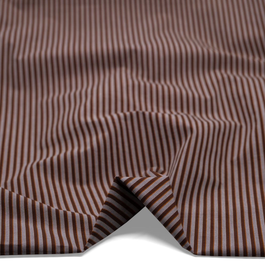 Shadow Stripe Cotton Shirting - Cocoa/Ivory/Yam | Blackbird Fabrics
