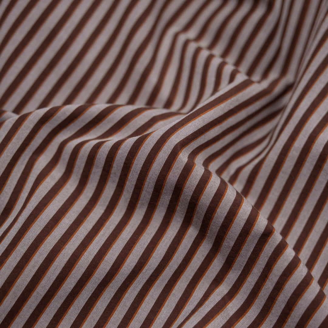 Shadow Stripe Cotton Shirting - Cocoa/Ivory/Yam | Blackbird Fabrics