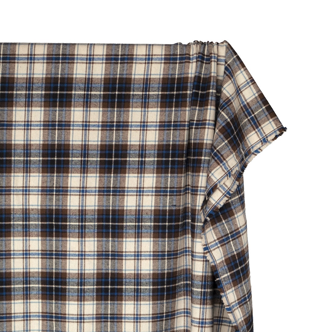 Cabin Plaid Midweight Cotton Flannel - Birch/Marlin/Truffle | Blackbird Fabrics