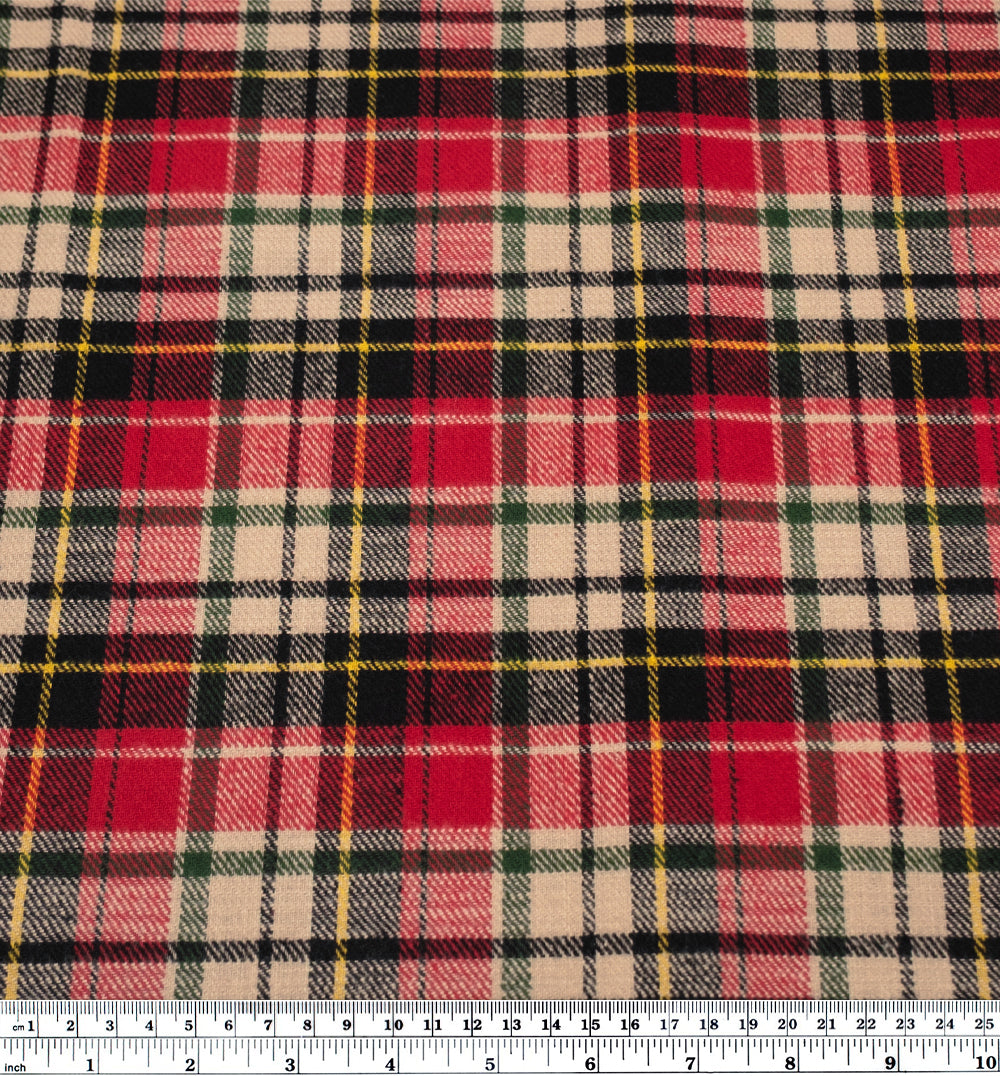 Cabin Plaid Midweight Cotton Flannel - Cashew/Chili Pepper/Multi | Blackbird Fabrics