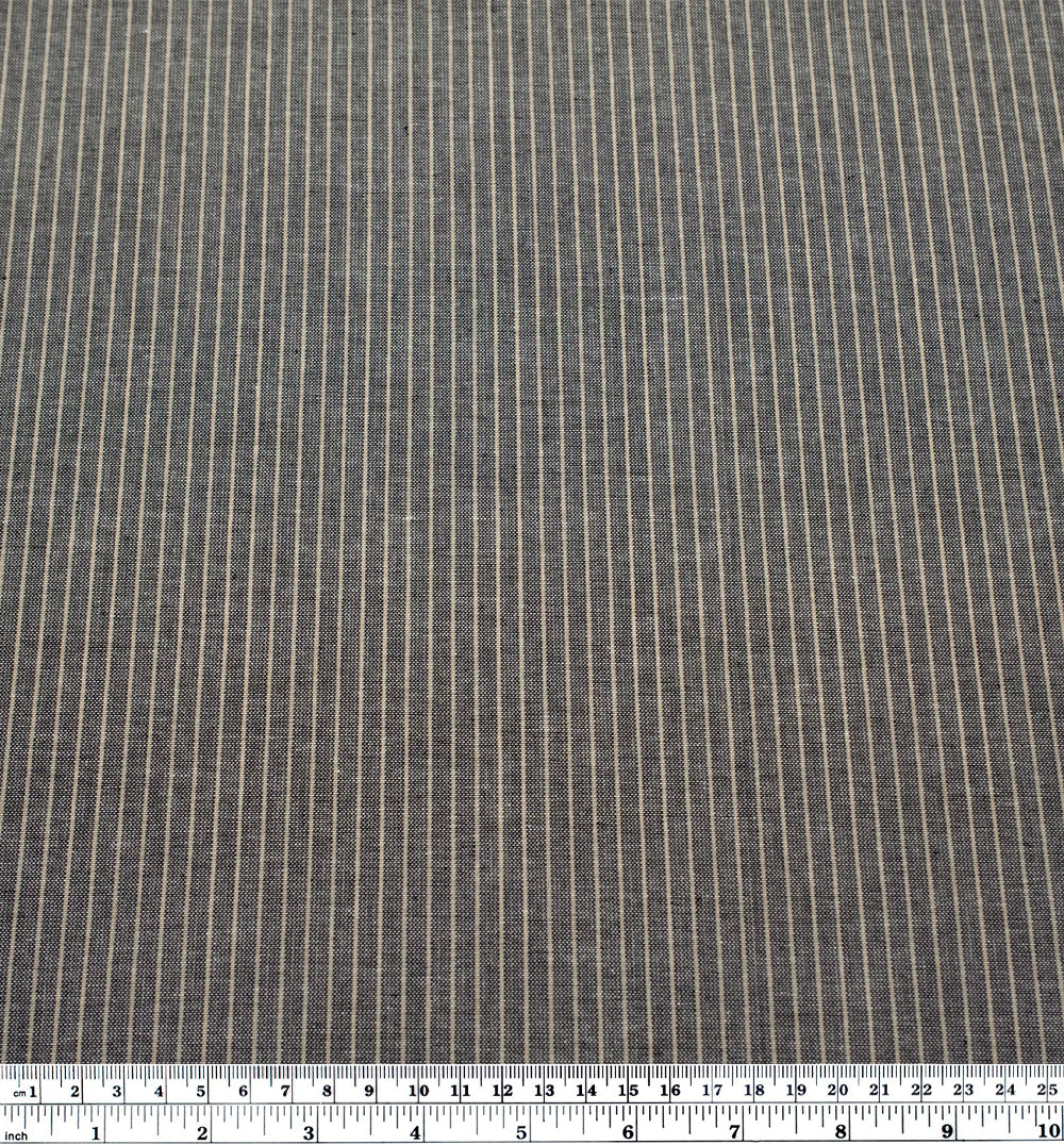Beachside Stripe Cotton Linen Chambray - Black/Pebble | Blackbird Fabrics
