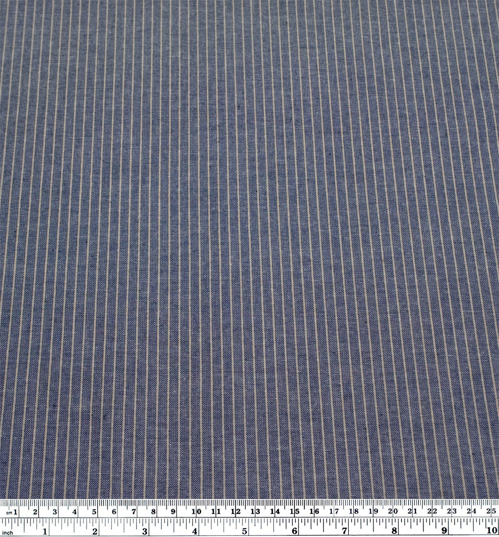Beachside Stripe Cotton Linen Chambray - Navy/Pebble | Blackbird Fabrics